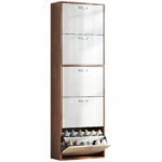 Scarpiera Slim a 5 Livelli con 2 Ripiani per Livello, in MDF, 60x28x189 cm, Bianco e Marrone