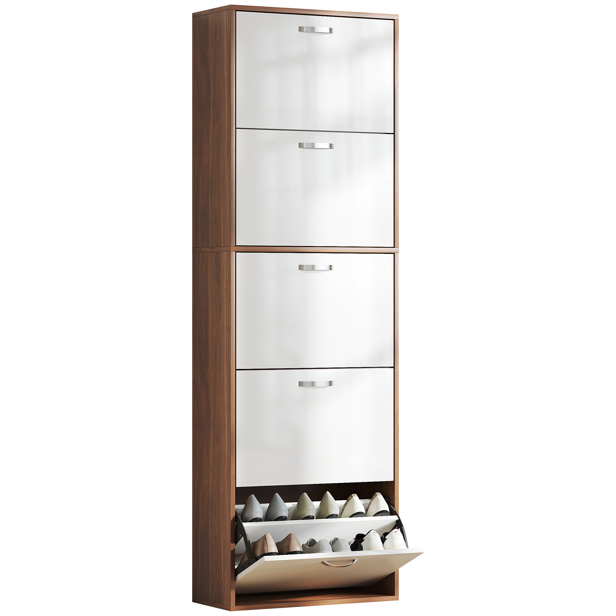 PMR96e19753482ef9.jpg Scarpiera Slim a 5 Livelli con 2 Ripiani per Livello, in MDF, 60x28x189 cm, Bianco e Marrone - immagine 1