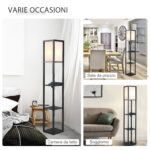 Lampada da Terra Moderna, Lampadina Illuminazione Interna Salvaspazio con Ripiani da Soggiorno Cotone, MDF 26 x 26 x 160 cm Nero e Bianco - immagine 7