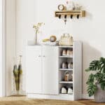 Scarpiera Ingresso con 4 Ripiani Aperti, Scarpiera Armadio Multiuso con Armadietto a 2 Ante e Ripiani Regolabili, Porta Scarpe Salvaspazio per 12 Paia, 83x30x90 cm, Bianco - immagine 7