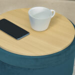 Pouf Contenitore 2 in 1 con Funzione Sgabello e Tavolino, in Legno e Tessuto Verde, Metallo con Finitura Oro, 36x36x45cm - immagine 8