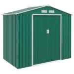 Casetta da Giardino Porta Utensili in Lamiera con Porte Scorrevoli, 213x130x185cm, Verde