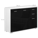 Mobiletto con 3 ante e 2 cassetti Nero Lucido, Antigraffio 106 x 35 x 76 - immagine 3