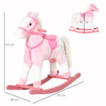 Cavallo a Dondolo in Legno con Suono Animale Regalo Giocattolo per i Bambini, 74 x 28 x 65 cm, Rosa - immagine 3