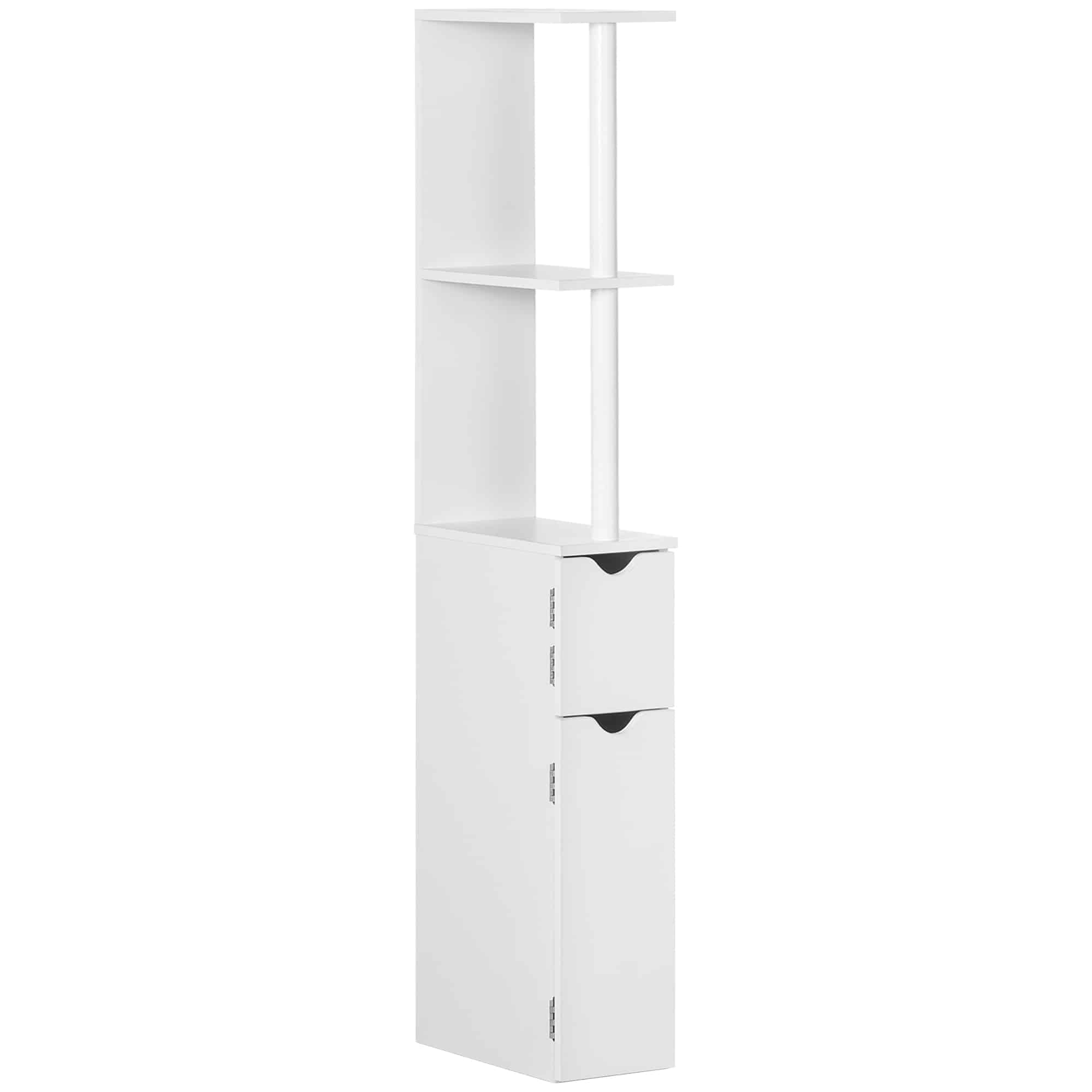 QrS29d19495785389.jpg Colonna Bagno con 2 Ripiani e 2 Armadietti, Mobile Alto Salvaspazio 15,2x29,8x118 cm, Bianco - immagine 1