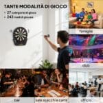 Bersaglio Freccette con 6 Freccette, Alimentatore, 4 Display LED e 27 Giochi, in ABS e PP, 44x51,5x3,2 cm, Nero - immagine 6