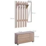 Set Arredo Guardaroba 3 in 1 con Specchio e Scarpiera da Ingresso Pannello Truciolare 90 x 21,5 x 116cm Quercia - immagine 8