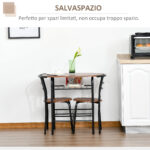 Set Tavolo Moderno con 2 Sedie per Sala da Pranzo, Set 3 Pezzi Mobili Salvaspazio da Cucina, Balcone, Ristorante o Bar, Marrone e Nero - immagine 5