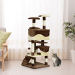 Albero Tiragraffi per Gatti in Peluche e Sisal con Cucce e Pallina 50×50×134,5cm Caffè e Crema - immagine 2