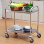 Carrello Cucina 2 Ripiani, Carrello con Ruote Portatutto, Carrello Portavivande in Acciaio Inox, 80x45x82cm, Argento - immagine 9