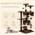 Albero Tiragraffi per Gatti in Peluche e Sisal con Cucce e Pallina 50×50×134,5cm Caffè e Crema - immagine 4