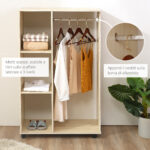 Stand Appendiabiti con 3 Ripiani e Barra Attaccapanni per Vestiti, 80x40x128 cm, Beige - immagine 5