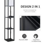 Lampada da Terra Moderna, Lampadina Illuminazione Interna Salvaspazio con Ripiani da Soggiorno Cotone, MDF 26 x 26 x 160 cm Nero e Bianco - immagine 4