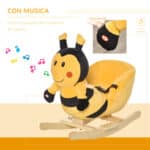 Animale a Dondolo per Bambini a forma di Ape in Legno di Pioppo con Musica, 60x33x45 cm, Giallo e Nero - immagine 5