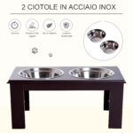 Ciotole Rialzate per Cani Taglia Media, Supporto Portaciotole in MDF con 2 Ciotole in Acciaio Inox per Cibo e Acqua, Caffè Scuro - immagine 5