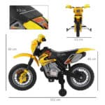Moto Elettrica per Bambini 3 anni e Più, Moto Cross Elettrica con Rotelle, Batteria 6V Velocità 2,5km/h, 102 x 53 x 66cm, Giallo - immagine 3