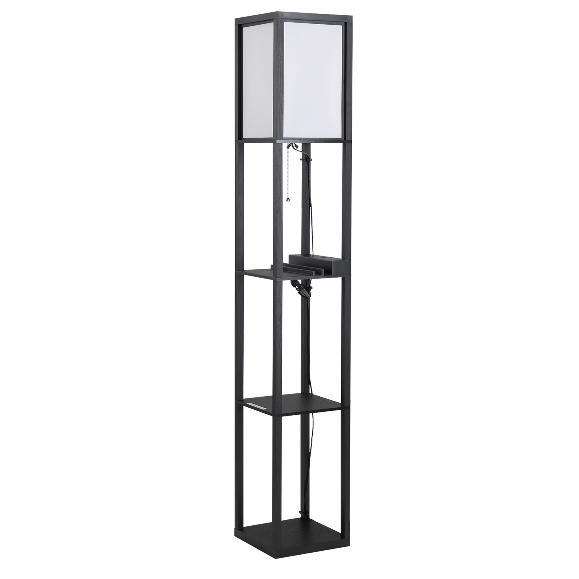 Uue38b19496c248bb.jpg Lampada da Terra Moderna, Lampadina Illuminazione Interna Salvaspazio con Ripiani da Soggiorno Cotone, MDF 26 x 26 x 160 cm Nero e Bianco - immagine 1