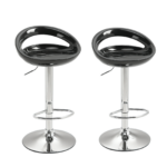 Set 2 Sgabelli da Bar Alti, Sgabelli Cucina Girevoli a 360°, con Schienale e Poggiapiedi, Altezza Regolabile, Base in Acciaio, per Sala da Pranzo e Cucina, 46x41x76-96cm, Nero