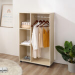 Stand Appendiabiti con 3 Ripiani e Barra Attaccapanni per Vestiti, 80x40x128 cm, Beige - immagine 2