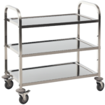 Carrello da Cucina 3 Ripiani Aperti 4 Ruote Omnidirezionali con 2 Freni Cuscinetti Anti-Collisione in Acciaio Inossidabile 430 Argento 90,5x50,5x88,2cm