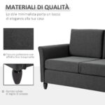 Divano a 2 Posti a Seduta Ampia con Cuscini Rimovibili da Salotto in Tessuto Effetto Lino e Gommapiuma, 141x70x78 cm, Grigio scuro e Nero - immagine 6