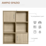 Libreria Scaffale in Legno, Mobiletto Multiuso con 3 Ripiani 4 Scompartimenti e 2 ante, 61,5x29,5x80cm - immagine 4