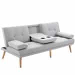 Divano Letto 3 Posti Stile Scandinavo Reclinabile con Tavolino a Ribalta, 181x77x88 cm, Grigio