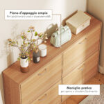 Scarpiera Ingresso Salvaspazio Slim con 4 Ante a Ribalte, Mobile Scarpiera Moderna per 24 Paia di Scarpe con Ripiani Regolabili, Portascarpe in Legno, 120x24x81cm, Color Legno - immagine 6