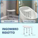 Sgabello Sedile Sedia per Doccia Bagno, Antiscivolo, Altezza Regolabile - immagine 5