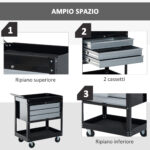 Carrello da Officina Professionale Cassettiera Portautensili in Lamiera, Nero, 68 x 46 x 88cm - immagine 4