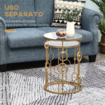 Set 2 Pezzi Tavolini da Caffè Design Elegante con Motivi a Cerchio, Metallo e Vetro Temperato Φ41x57cm & Φ36x51cm, Oro - immagine 6