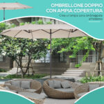 Ombrellone Doppio da Giardino 4,6x2,7 m a 12 Stecche con Prese d'Aria e Manovella, Ombrellone per Esterni in Acciaio e Poliestere, Anti UV, Beige - immagine 4