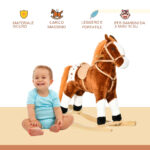 Cavallo a Dondolo in Legno con Suono Animale Regalo Giocattolo per i Bambini, 74 x 28 x 65 cm, Marrone - immagine 7