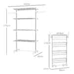 Stendino Verticale Pieghevole in Acciaio e Plastica con 6 Ruote e 4 Ripiani Regolabili, 142x55x172 cm - immagine 3