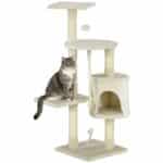 Albero Tiragraffi per Gatti con Cassetta, Pallina, Corda per Gioco e Relax, 40x40x116 cm, Beige
