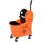 Secchio per Mocio Professionale 36L, Carrello Lavapavimenti con Strizzatore Manuale e 2 Secchi, Arancione e Nero - immagine 9