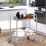 Carrello Cucina 2 Ripiani, Carrello con Ruote Portatutto, Carrello Portavivande in Acciaio Inox, 80x45x82cm, Argento - immagine 2