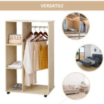 Stand Appendiabiti con 3 Ripiani e Barra Attaccapanni per Vestiti, 80x40x128 cm, Beige - immagine 4