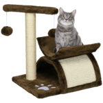 Tiragraffi Gatto Albero Tira Graffi Gioco Giocattolo per Gatti con Cuccia 2 Palline Appese in Sisal Naturale Altezza 43cm