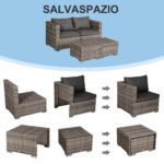 Salotto da Esterno in Rattan PE da 8 Pezzi, Set Mobili da Giardino Salvaspazio con Poltrone, Tavolini e Sgabelli, Grigio - immagine 5