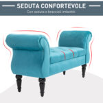 Panca Fondoletto in Stile Vintage, Struttura in Legno e Seduta Imbottita Stile Chesterfield, Azzurra 117 x 40 x 58cm - immagine 6