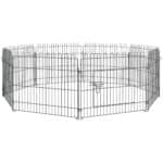 Recinto per Cani e Cuccioli 8 Pannelli in Acciaio, Gabbia per Cani, Box per Animali Domestici da Interno e Esterno, Ø180x61 cm, Nero
