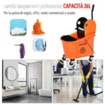 Secchio per Mocio Professionale 36L, Carrello Lavapavimenti con Strizzatore Manuale e 2 Secchi, Arancione e Nero - immagine 2
