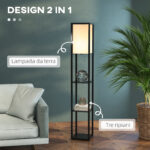 Lampada a Terra 40W con 3 Mensole Integrate e Interruttore a Pedale, Lampada Moderna in MDF e PS, 26x26x160 cm, Nero e Bianco - immagine 4