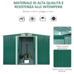 Casetta da Giardino Porta Utensili in Lamiera di Acciaio, Capanno da Giardino in Acciaio con Base e Porte Scorrevoli, 258x206x178cm, Verde - immagine 6