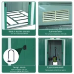 Casetta da Giardino Porta Utensili in Lamiera di Acciaio, Capanno da Giardino in Acciaio con Base e Porte Scorrevoli, 258x206x178cm, Verde - immagine 7