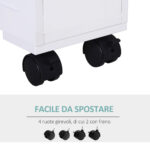 Mobiletto da Bagno 2 Cassetti Salvaspazio con 4 Ruote Legno 16x52x71,5cm Bianco - immagine 4