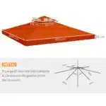 Copertura per Gazebo 3x3 m a 2 Livelli in Poliestere Resistente con 8 Fori di Drenaggio, Rosso Ruggine - immagine 6