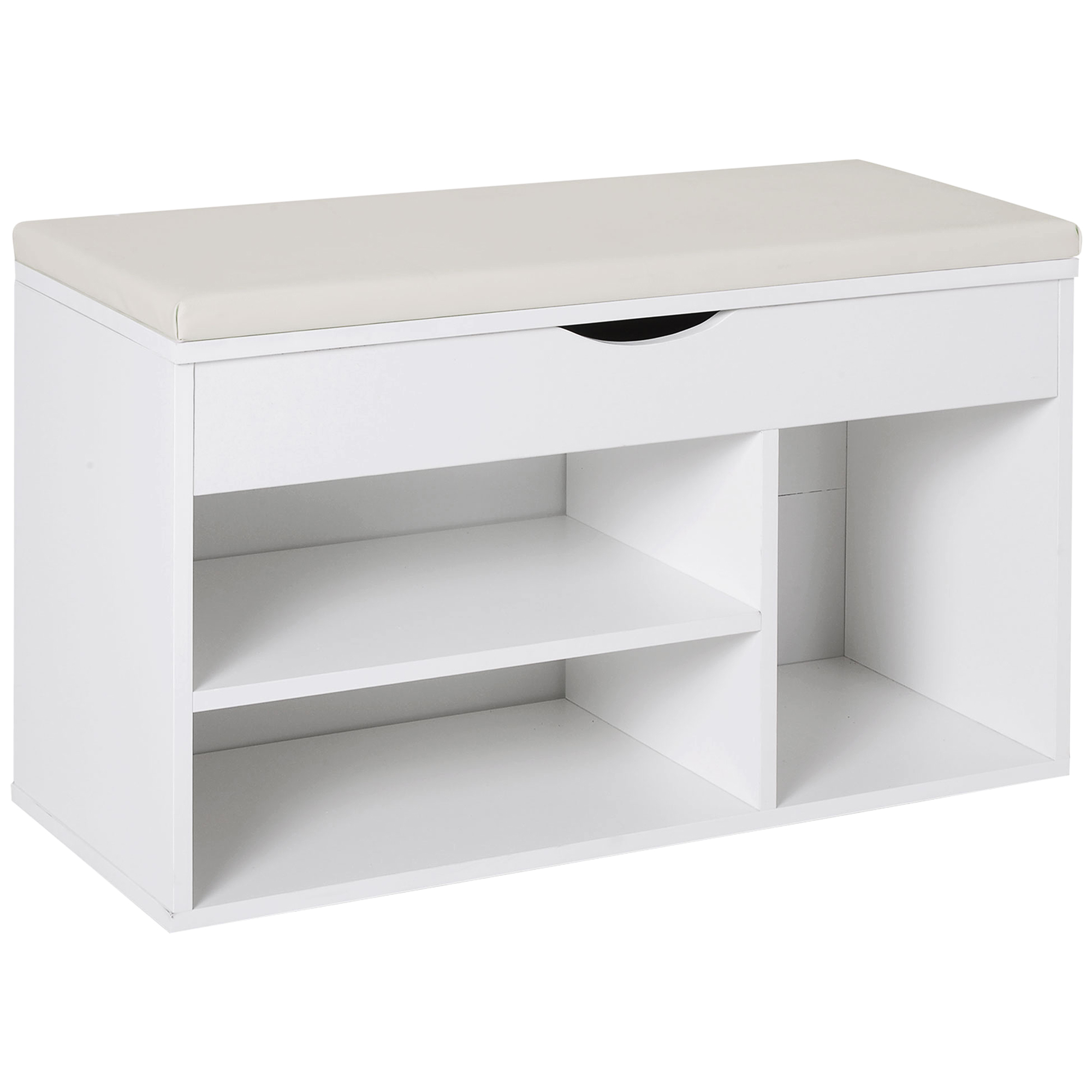 fQ4f36198f3c9ad36.jpg Panca Scarpiera, Mobile Portascarpe Salvaspazio con Sedile Imbottito Ribaltabile da Ingresso Legno, 80x30x47cm, Bianco - immagine 1