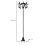 Lampada da Giardino Solare 3 LED Lampada da Terra Esterno Classico IP44, 51,5x47x182,5cm - immagine 3